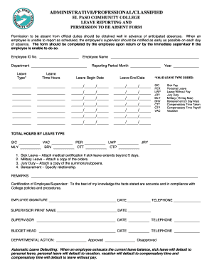 El Paso Community College Leave Reporting Form