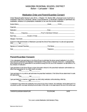 Massachusetts Medication Order and Parent Consent Form