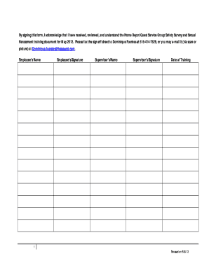 Home Depot Safety Survey Sign Off Form