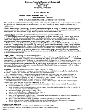 Wyoming Real Estate Disclosure For Landlords or Tenants