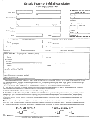 Ontario Fastpitch Softball Association Player Registration Form