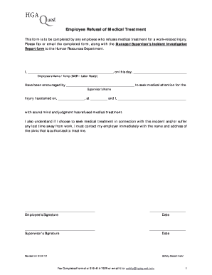 Employee Refusal of Medical Treatment Form