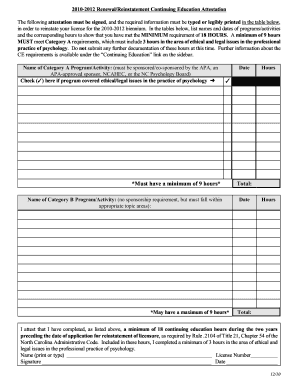 North Carolina Psychology License Renewal Attestation