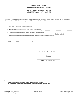 North Carolina LLC Articles of Dissolution