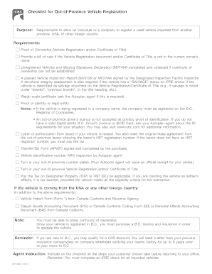 Out-of-Province Vehicle Registration Checklist