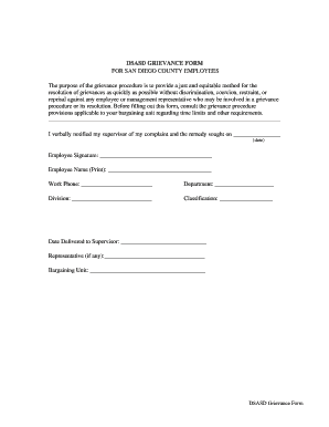 DSASD Grievance Form for San Diego County Employees