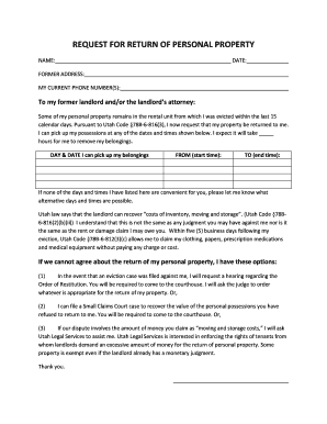 Request for Return of Personal Property