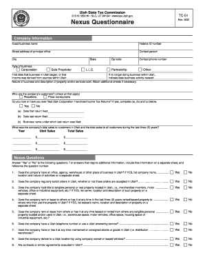 Utah Nexus Questionnaire
