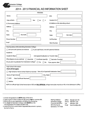 2014-2015 Financial Aid Information Sheet