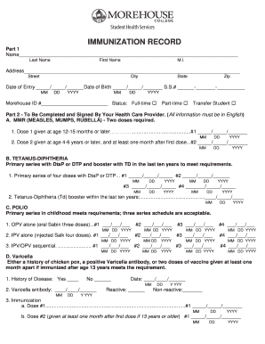 Immunization Record Form