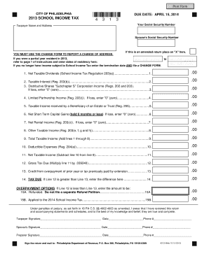 Philadelphia School Income Tax Form 2013