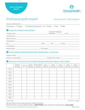 Small Group Health Insurance Quote Request