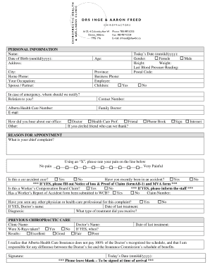 Alberta Chiropractic Patient Intake Form