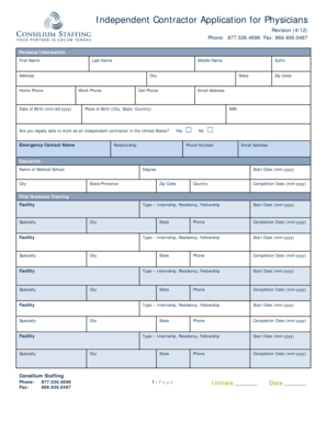Independent Contractor Application for Physicians