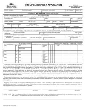 Geisinger Health Plan Group Subscriber Application