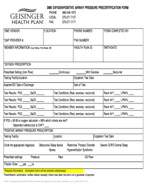 DME Oxygen/Positive Airway Pressure Precertification Form