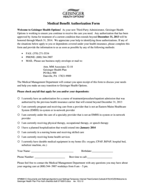 Medical Benefit Authorization Form