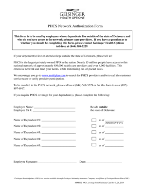 PHCS Network Authorization Form