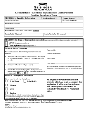 835 Remittance Provider Enrollment Form