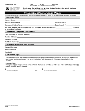 Irrevocable Stock or Bond Power