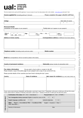 International Application for Admission to Further Education or Undergraduate Course