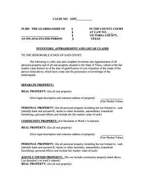 Texas Guardianship Inventory Appraisement Form