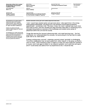 University of the Arts London Student Assessment Form