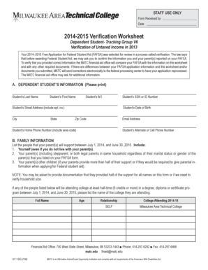 2014-2015 Verification Worksheet
