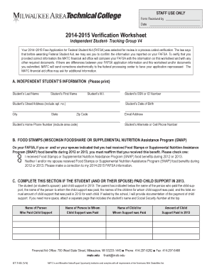 2014-2015 FAFSA Verification Worksheet