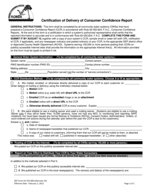 Certification of Delivery of Consumer Confidence Report