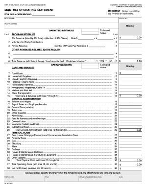 California Monthly Operating Statement