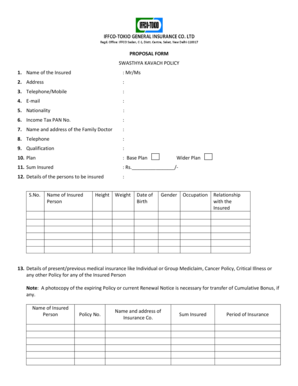 Swasthya Kavach Policy Proposal Form