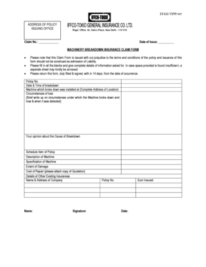 Machinery Breakdown Insurance Claim Form