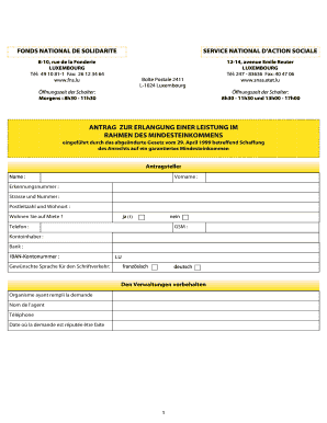 Antrag zur Erlangung einer Leistung im Rahmen des Mindesteinkommens