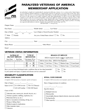 Paralyzed Veterans of America Membership Application