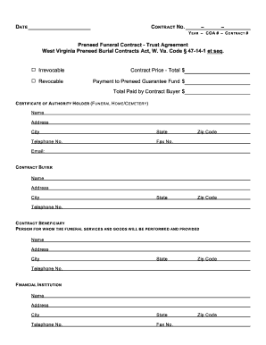 West Virginia Preneed Funeral Contract