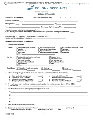 New Hampshire Garage Insurance Application
