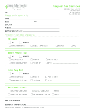 Request for Occupational Health Services