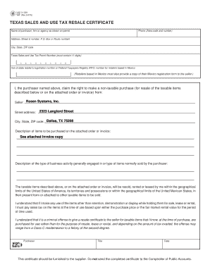 Texas Sales and Use Tax Resale Certificate