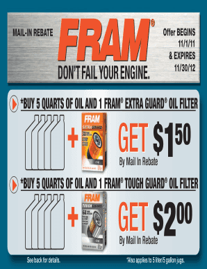 FRAM Oil Change Rebate Form