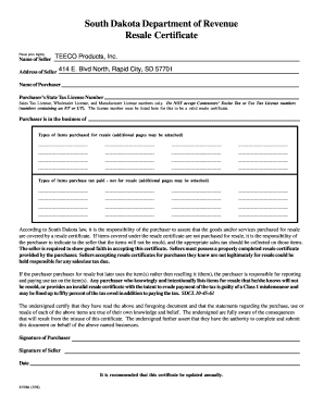 South Dakota Resale Certificate