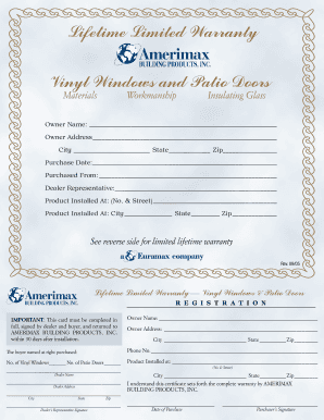 Vinyl Windows and Patio Doors Lifetime Limited Warranty