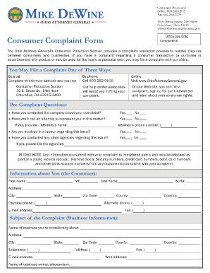 Ohio Consumer Complaint Form