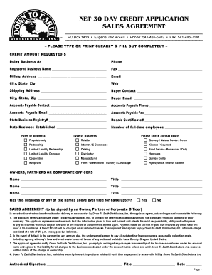 Net 30 Day Credit Application Form