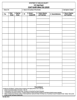Coast Guard Urinalysis Ledger