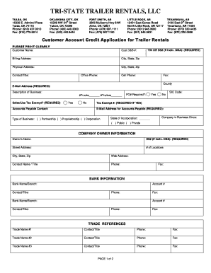 Customer Account Credit Application for Trailer Rentals