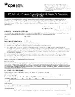 CPA Certification Program Prospect Enrolment Form 6-1A(P)