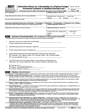 Form 8621 Information Return by a Shareholder of a Passive Foreign Investment Company