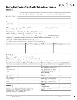 Financial Information Worksheet for International Students
