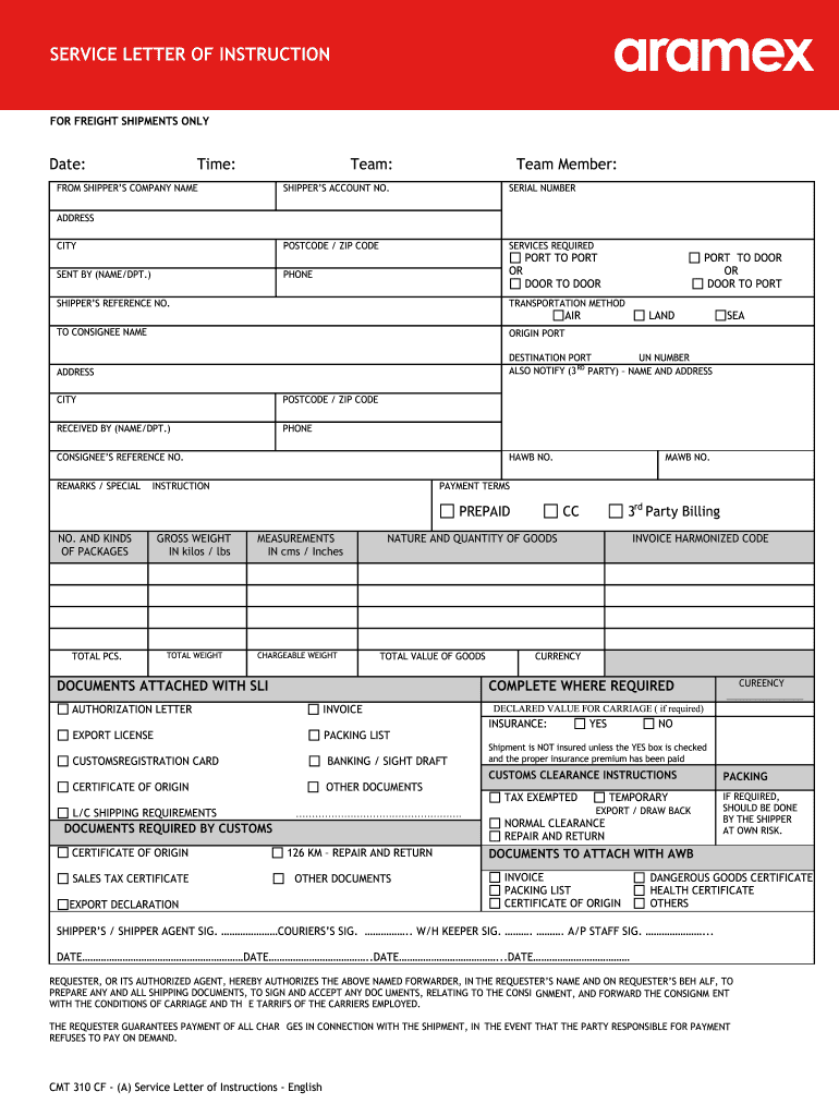 aramex form Preview on Page 1